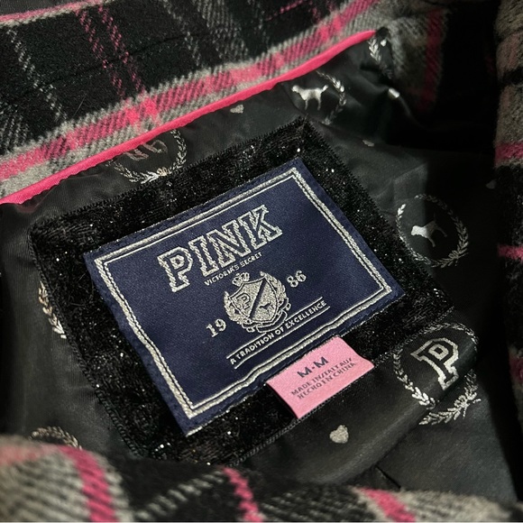 PINK Double-breasted wool blazer/jacket removable faux fur hood - M - Picture 4 of 4